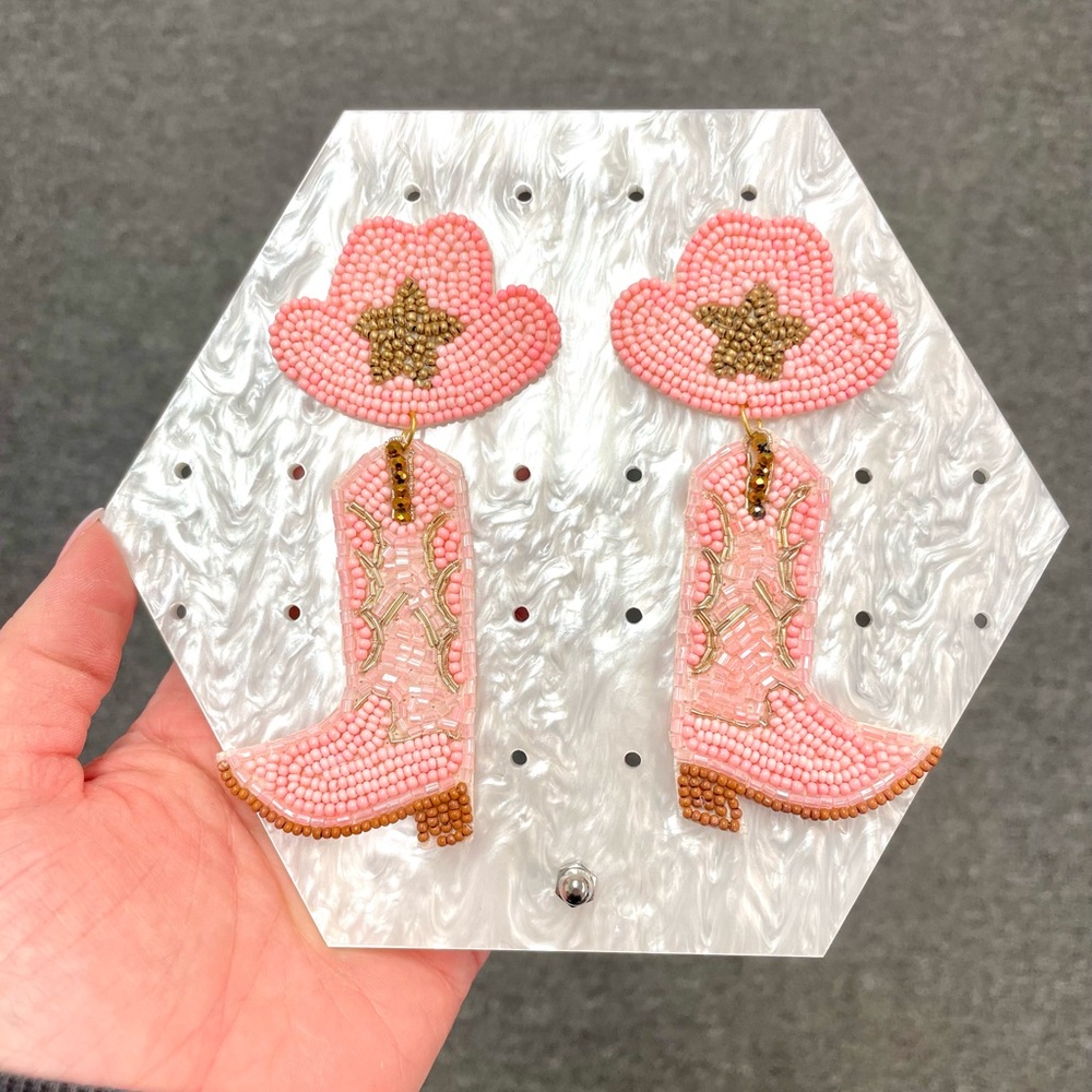 Pink Beaded Cowboy Boot Earrings